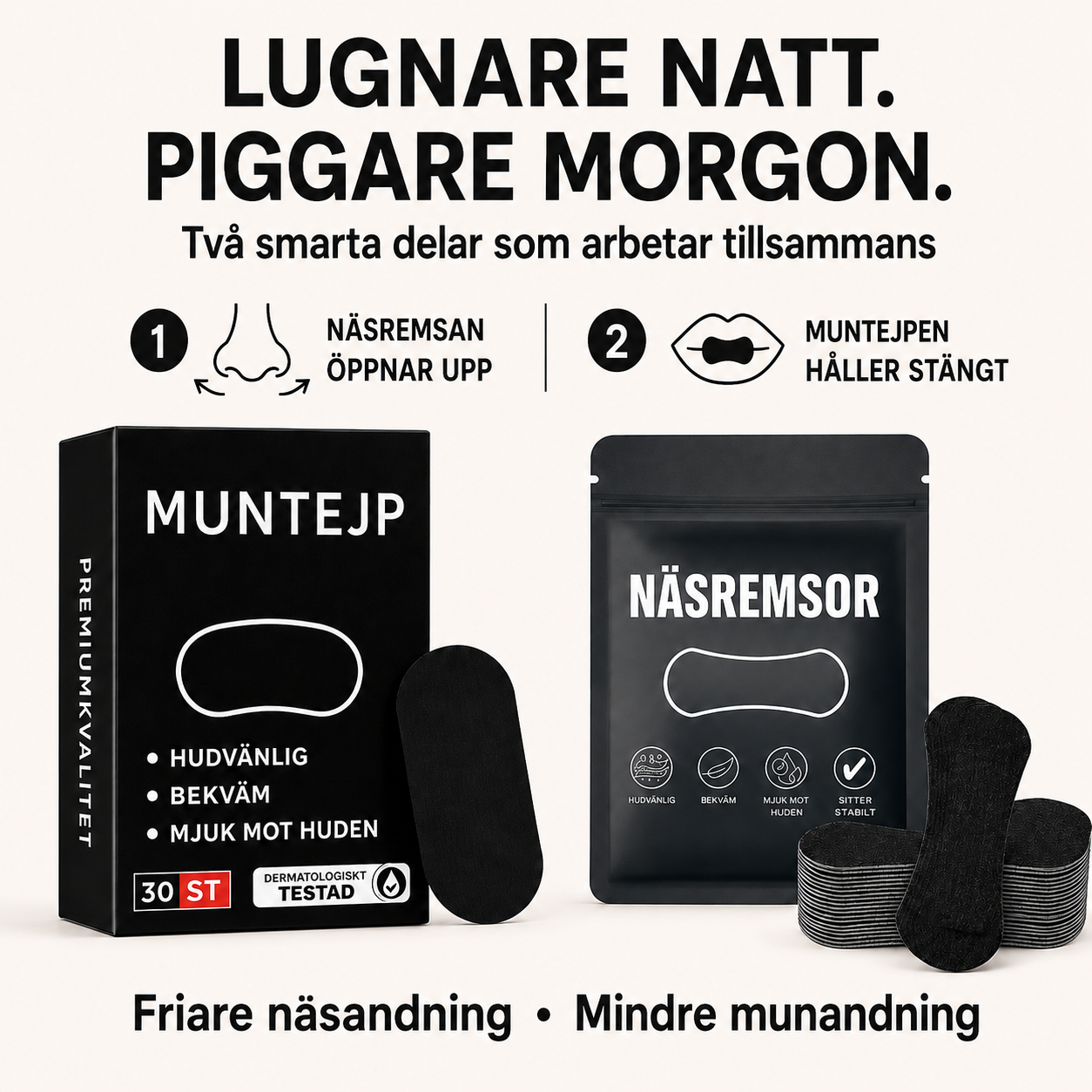 SleepSeal™ – Näsremsor & Muntejp för natten