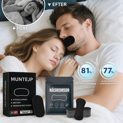 SleepSeal™ – Näsremsor & Muntejp för natten