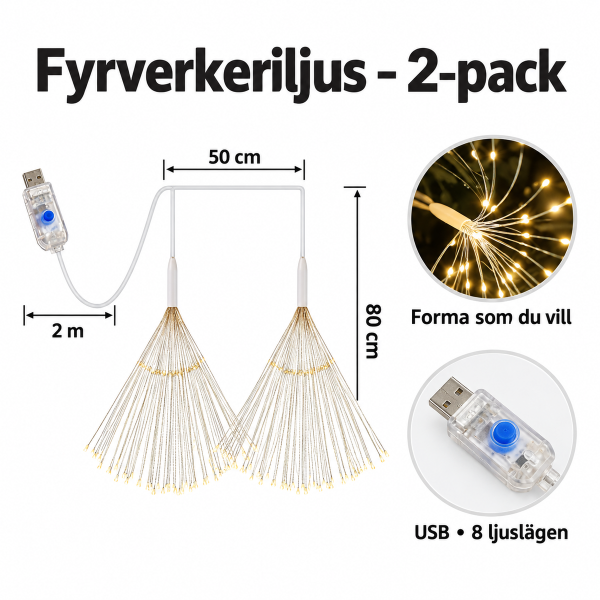 Fyrverkeriljus med USB – 2-pack